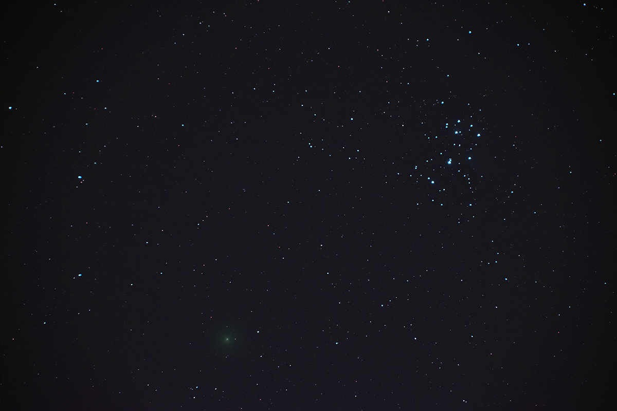 Comet 46P Wirtanen and the Pleiades (M45) 12/16/2018