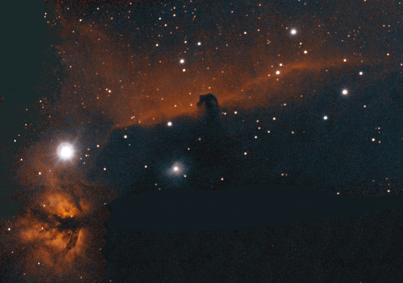 IC434 with Horsehead Nebula and Flame Nebula (NGC-2024) taken 10/21/23 with a ZWO Seestar S50 Smart Telescope