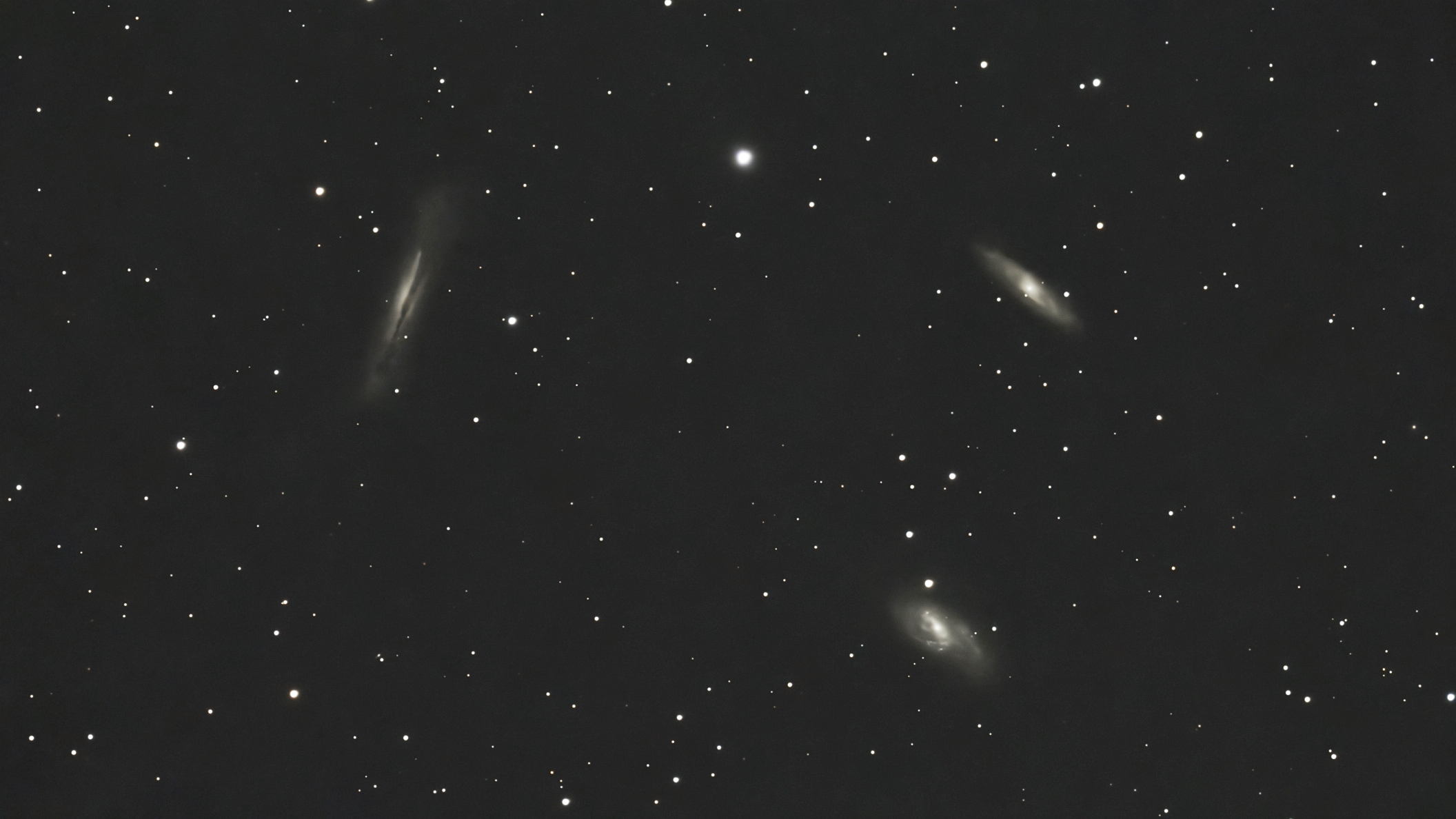 The Leo Trio - Galaxies M65, M66, and NGC3628 taken 03/01/25 with a Seestar S50 smart telescope in mosaic mode.
