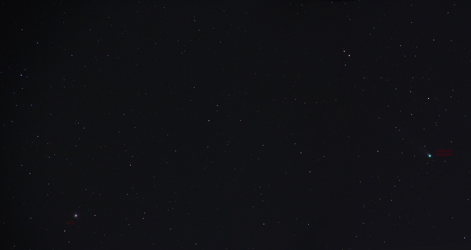 Comet Lovejoy (2013 R1) and Globular Cluster M13, 12/12/2013