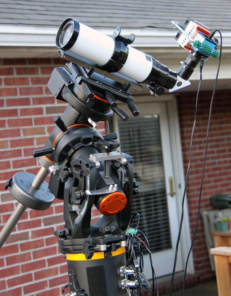 Lunt LS60T CaK Solar Telescope, Imaging Source DMK41AU02.AS camera with homemade thermoelectric cooler, mounted on a Celestron CGE Pro German Equatorial Mount.