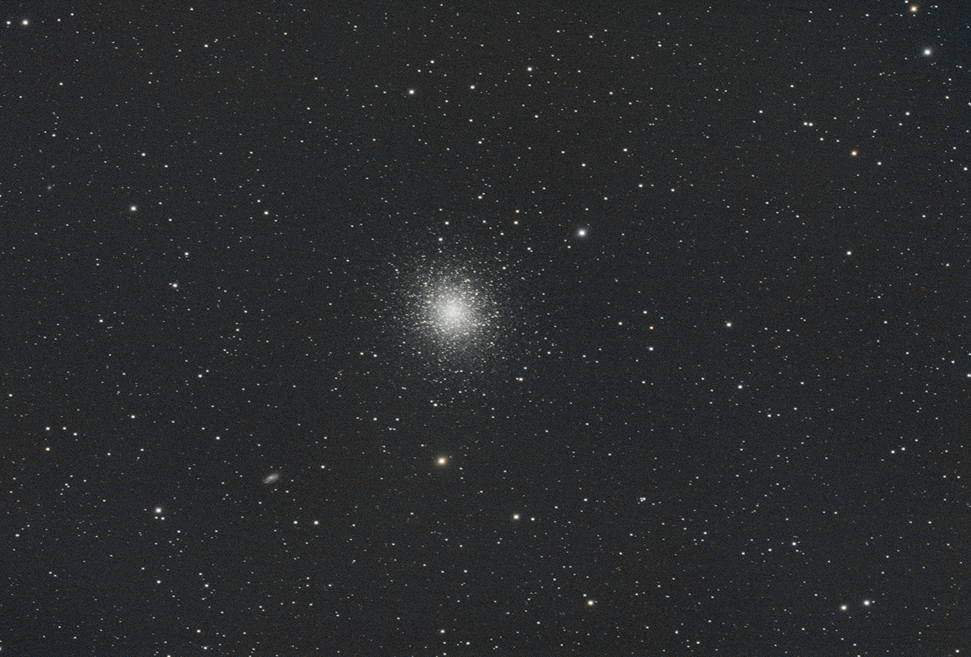 Globular Cluster M13, and galaxies NGC-6207 and IC-4617 taken 09/15/23 with a ZWO ASI183MC Pro camera attached to an Celestron 8
