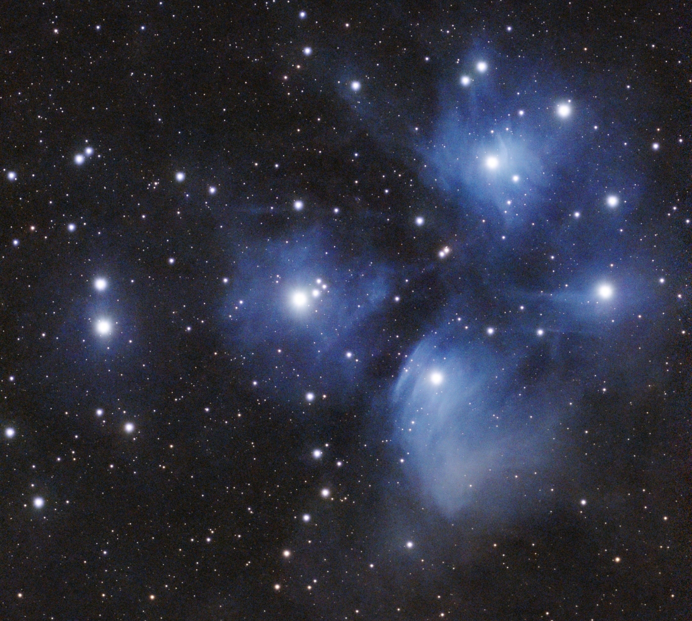 Pleiades Open Star Cluster with nebulosity M45 taken 10/17/26 with a Seestar S50 Pro Smart Telescope.