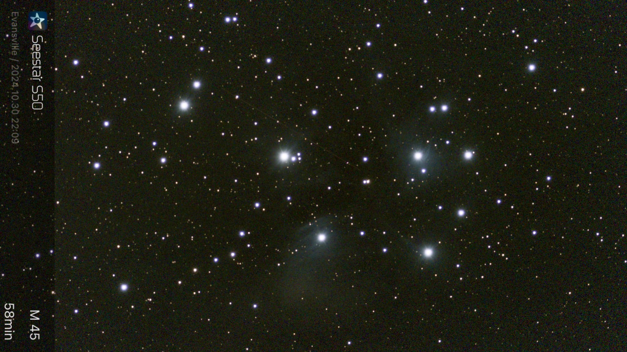 The Pleiades (M45) taken 10/30/24 with a Seestar S50 smart telescope in mosaic mode.