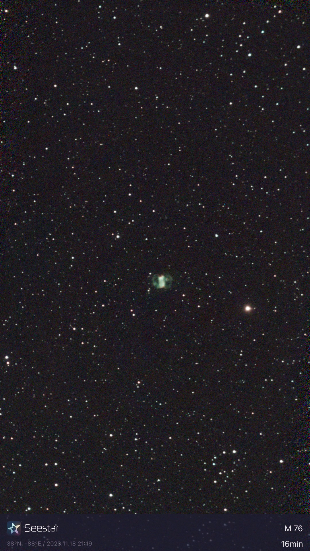 Planetary Nebula M76 taken 11/18/23 with a Seestar S50 smart telescope