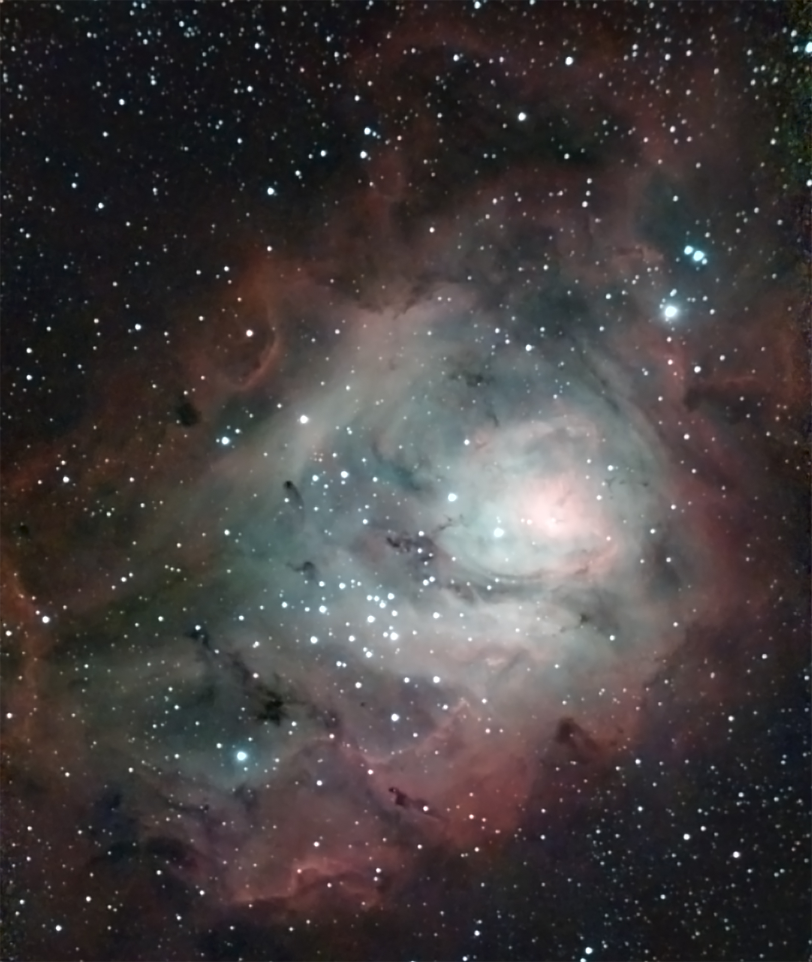 The Lagoon Nebula M8 with Barnard objects 88, 89, and 296.