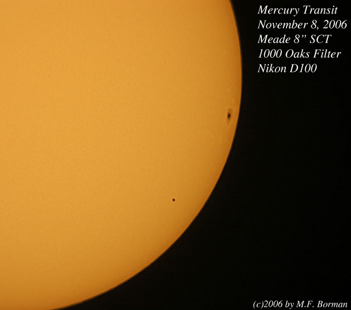 Transit Of The Planet Mercury Across The Sun in white light 11/08/06