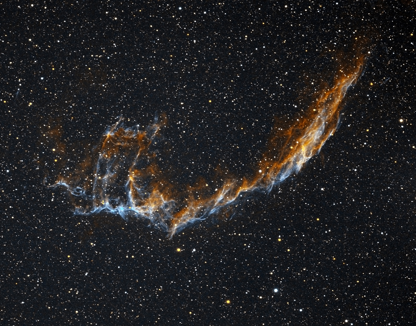 Veil Supernova Remnant (NGC-6992) taken 08/19/23 with a ZWO ASI183MC Pro camera attached to an Celestron 8