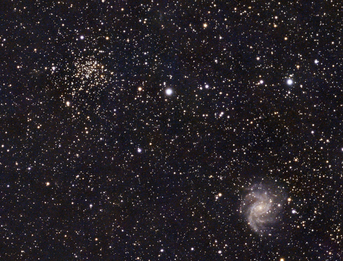 Spiral Galaxy NGC6946 and Open Cluster M52 in Cassiopeia taken 09/12/26 with a Seestar S50 Pro Smart Telescope