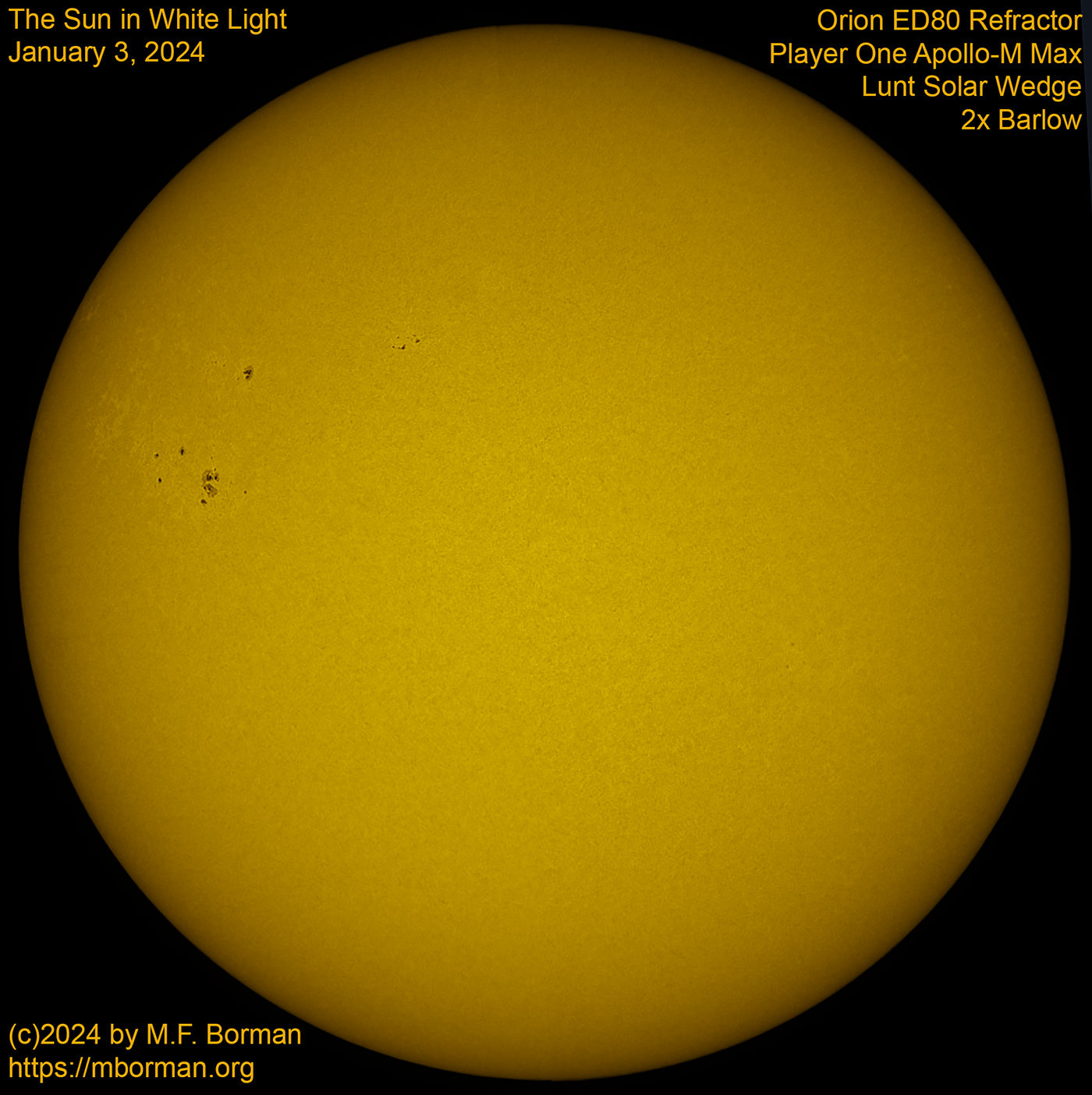 Solar disk in white light 01/03/2024