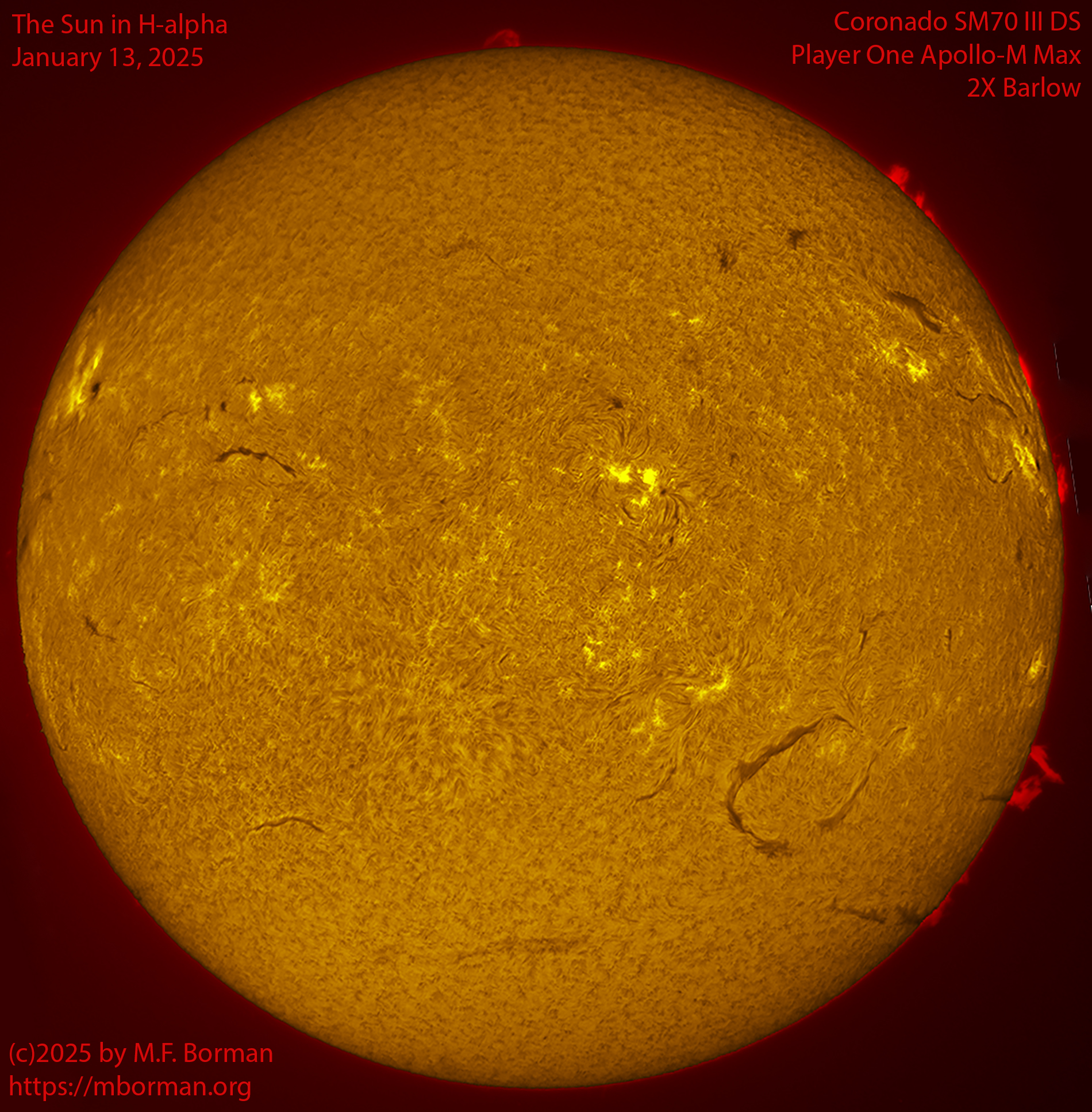 Solar image in h-alpha 01/13/25