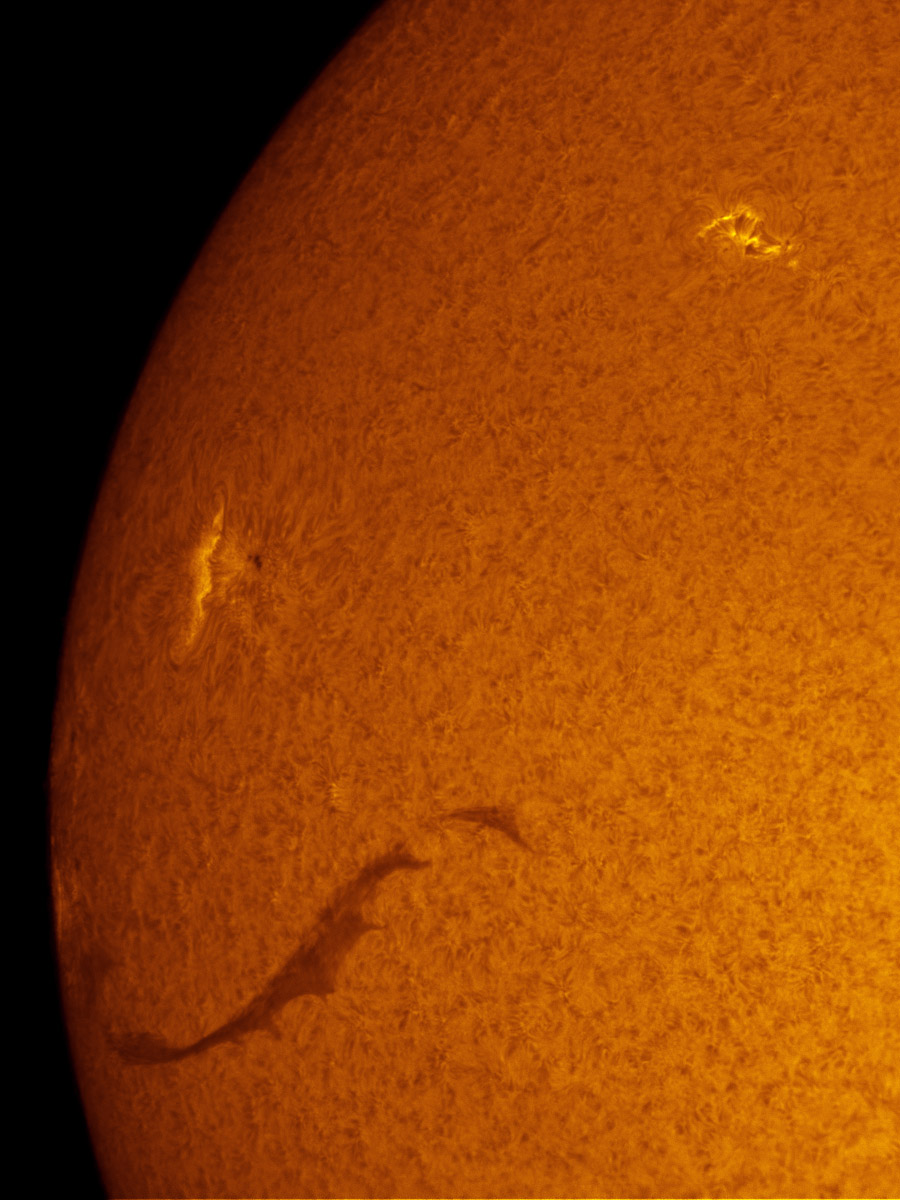 Sunspot 1673 and a giant filament in h-alpha 02/16/2013