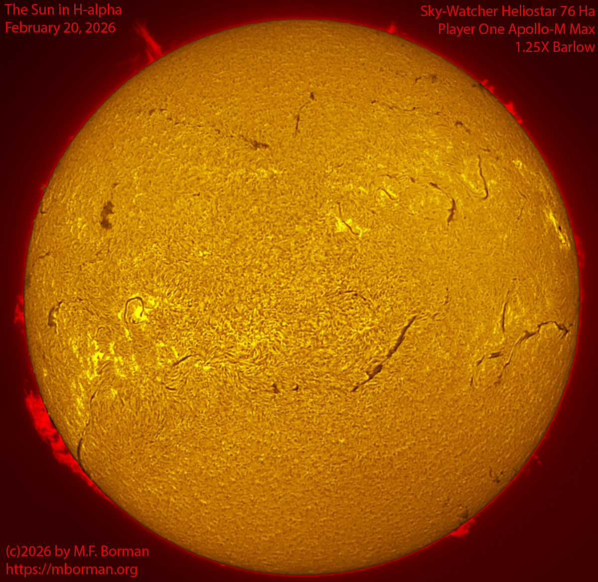 Solar image in h-alpha 02/20/26