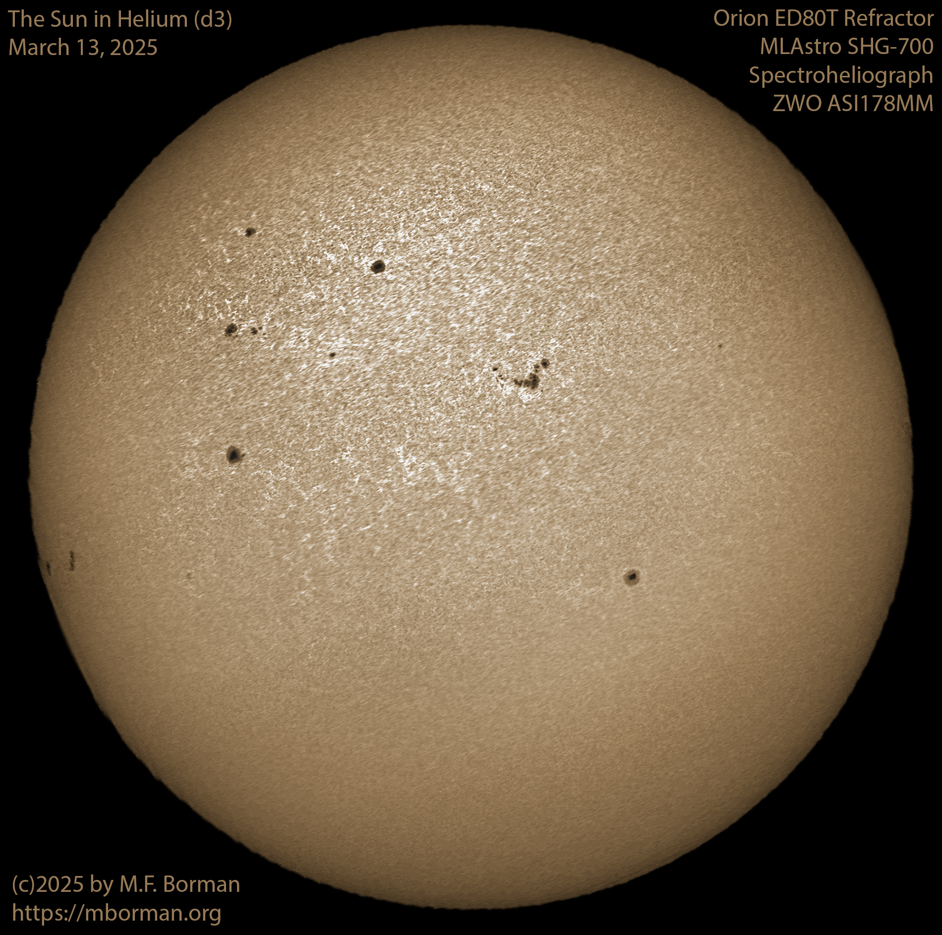 Solar image in helium (d3) 03/13/25