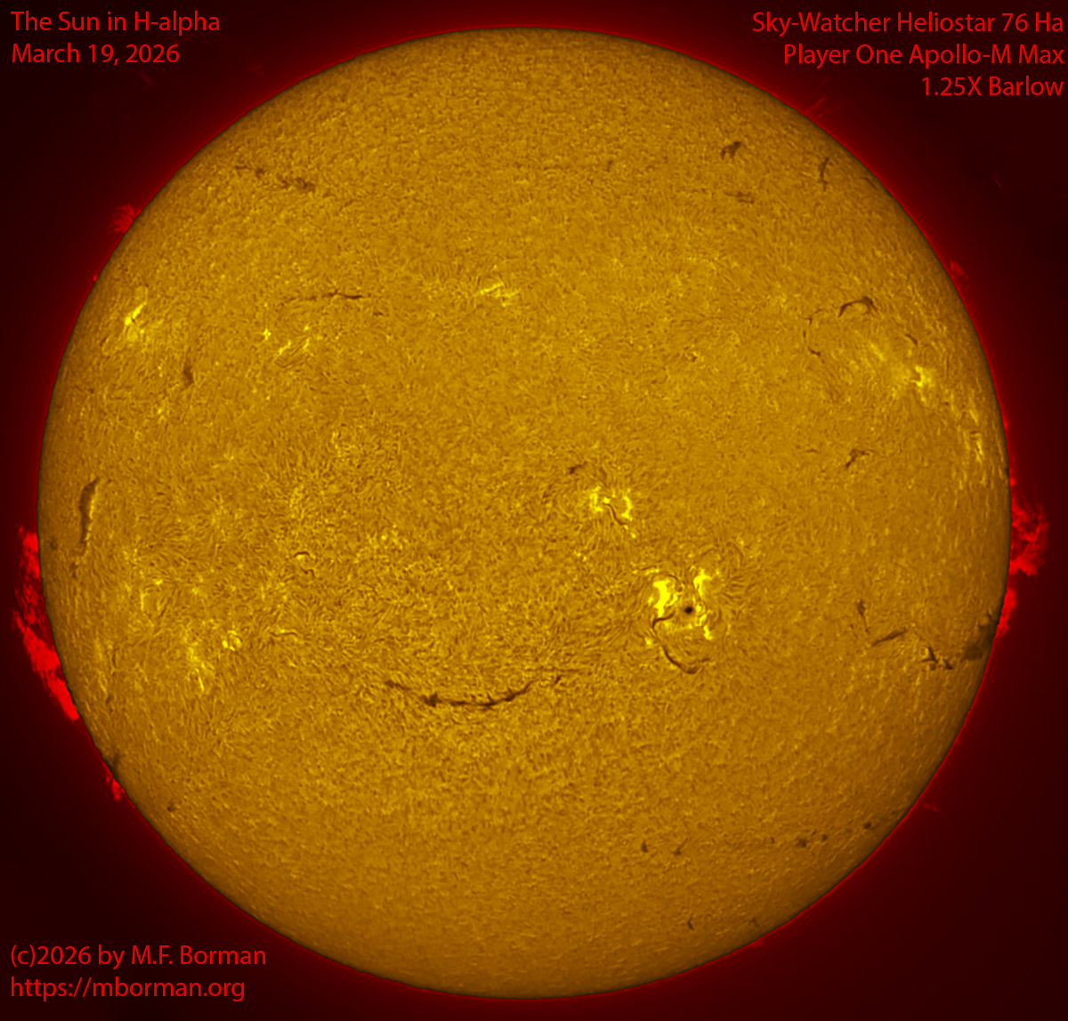 Solar image in h-alpha 03/19/26