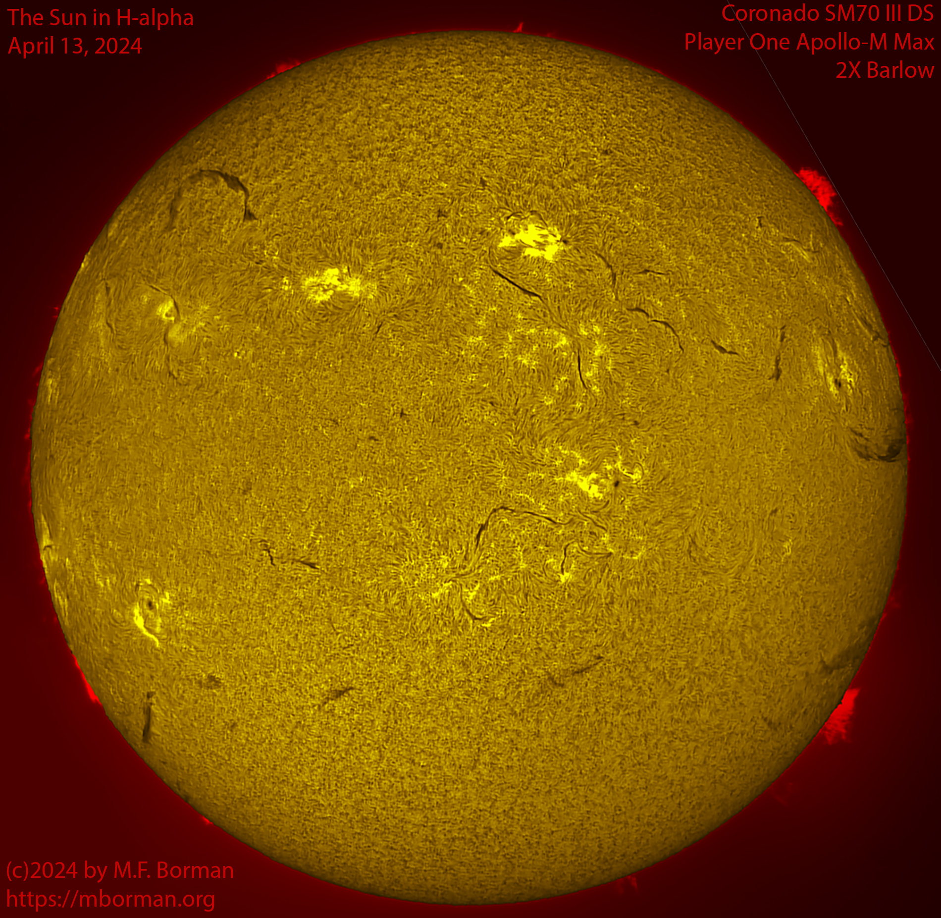 Solar image in h-alpha 04/13/24