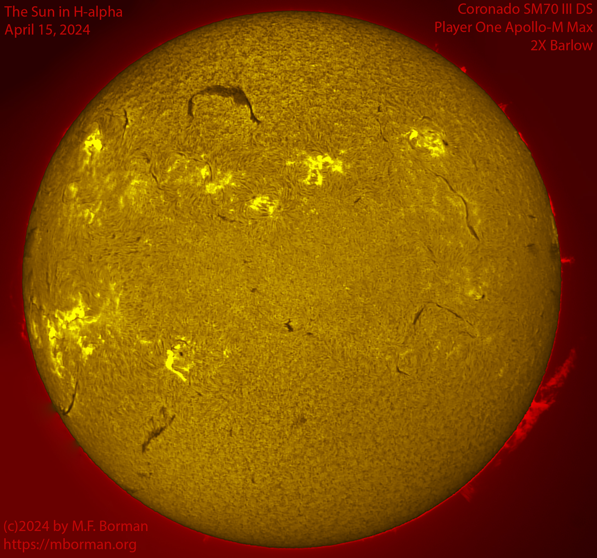 Solar image in h-alpha 04/15/24