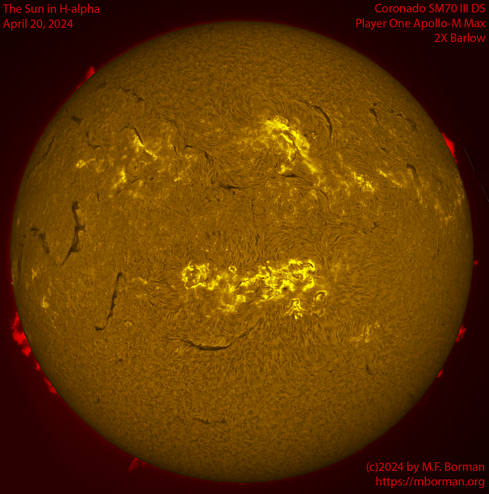 Solar image in h-alpha 04/20/24