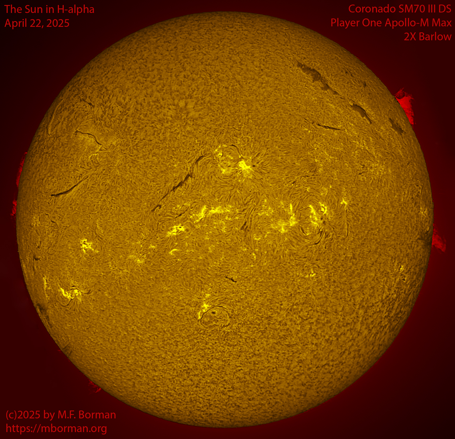 Solar image in h-alpha 04/22/25