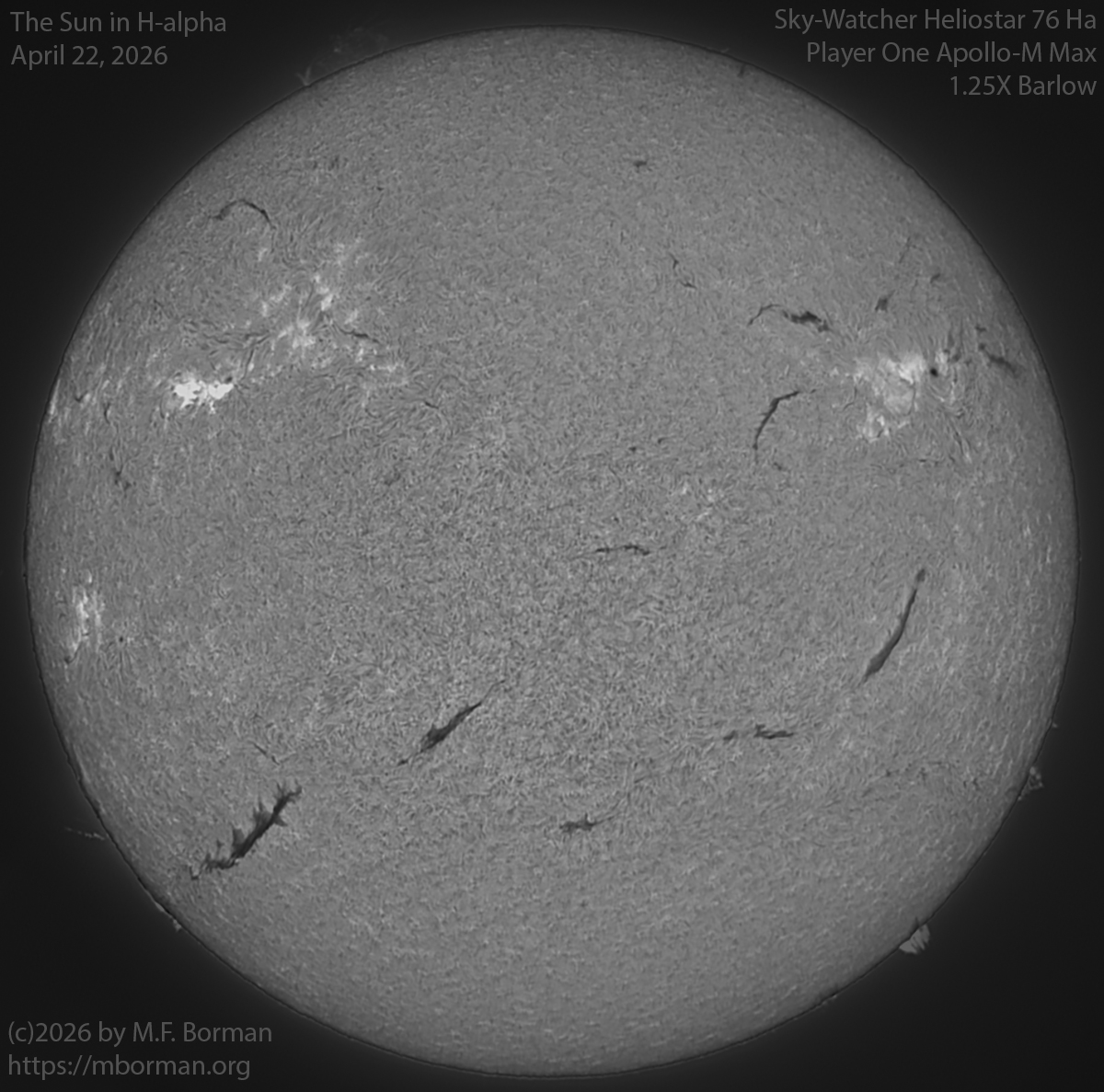 Solar image in h-alpha 04/22/26