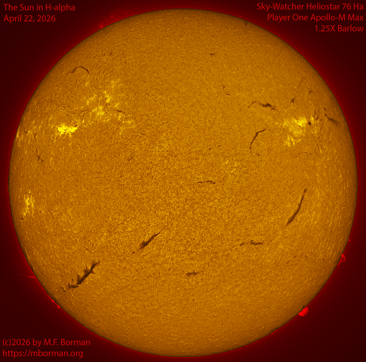 Solar image in h-alpha 04/22/26