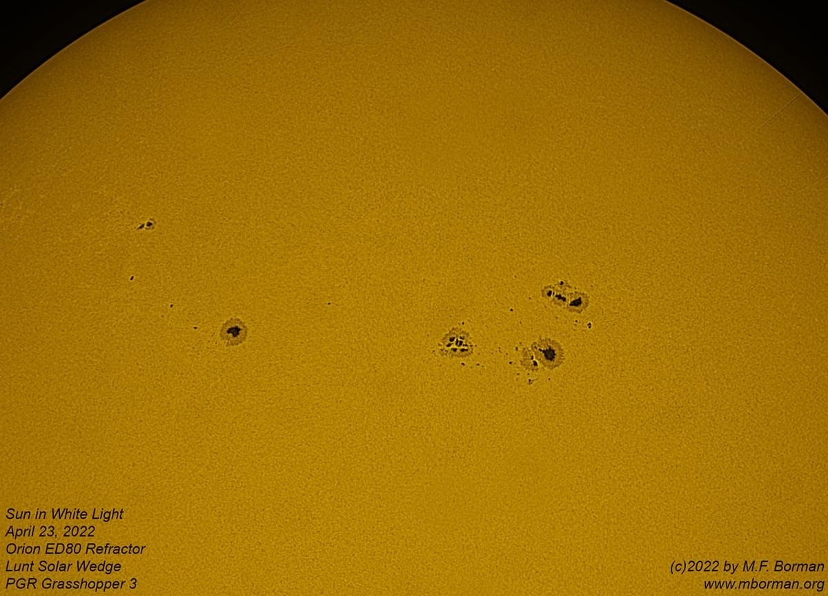 Solar disk closeup in white light 04/23/2022