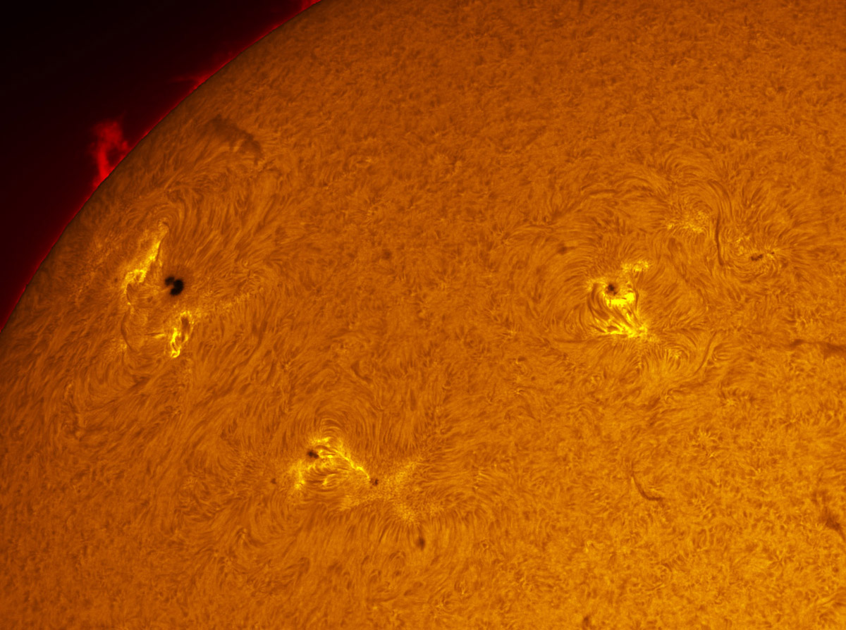 Sunspots 1743, 1744, and 1745 in h-alpha 05/12/2013