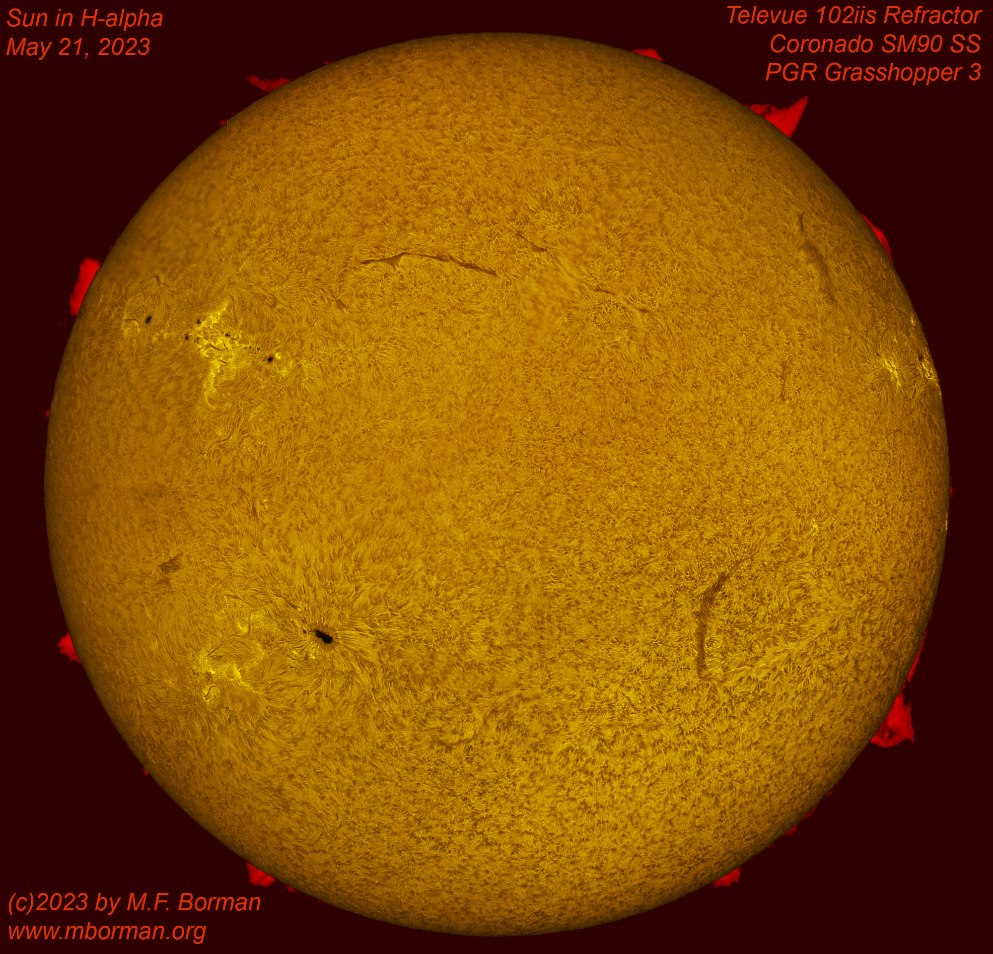 Solar disk in h-alpha 05/21/2023