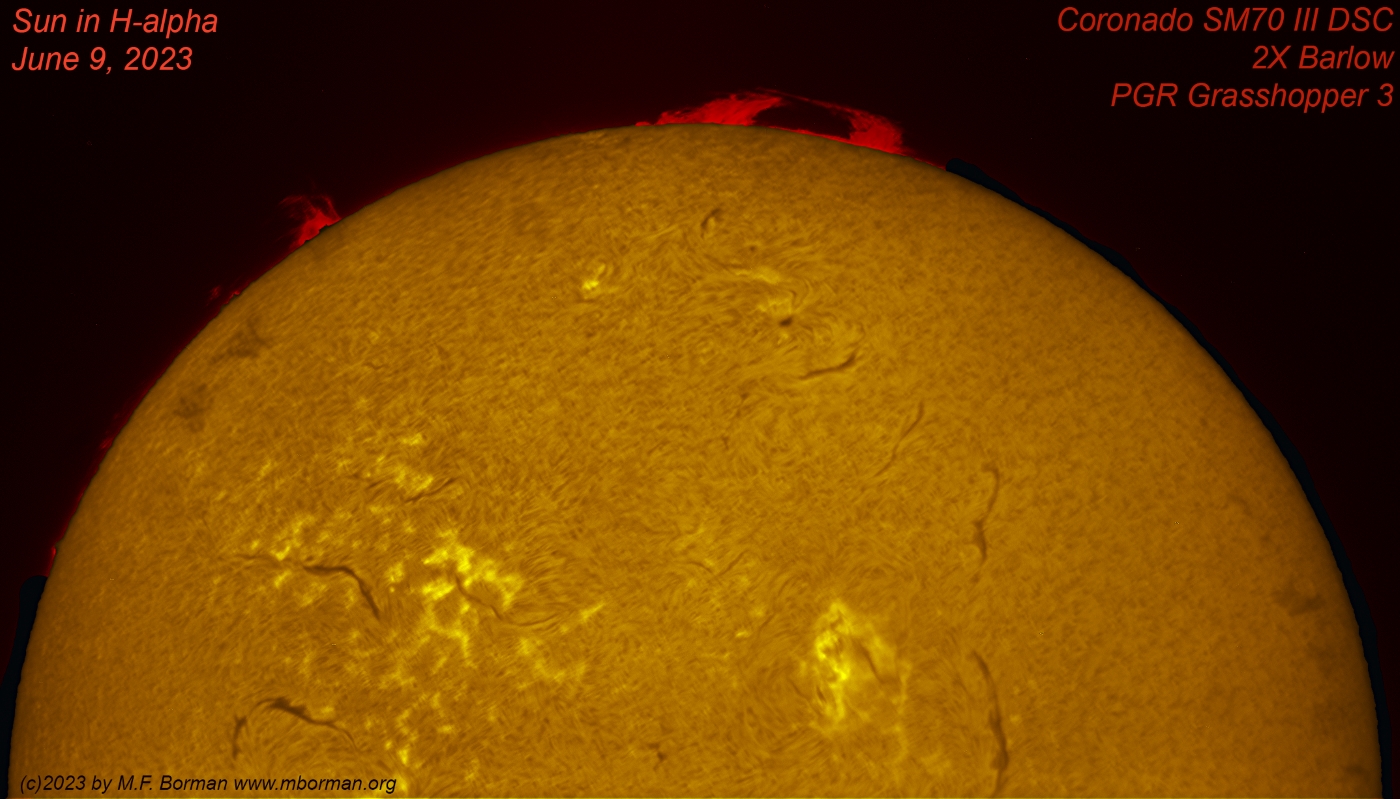Solar prominence in h-alpha 06/09/2023