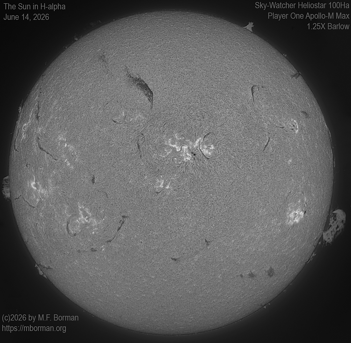 Solar image in h-alpha with solar flare 06/14/26