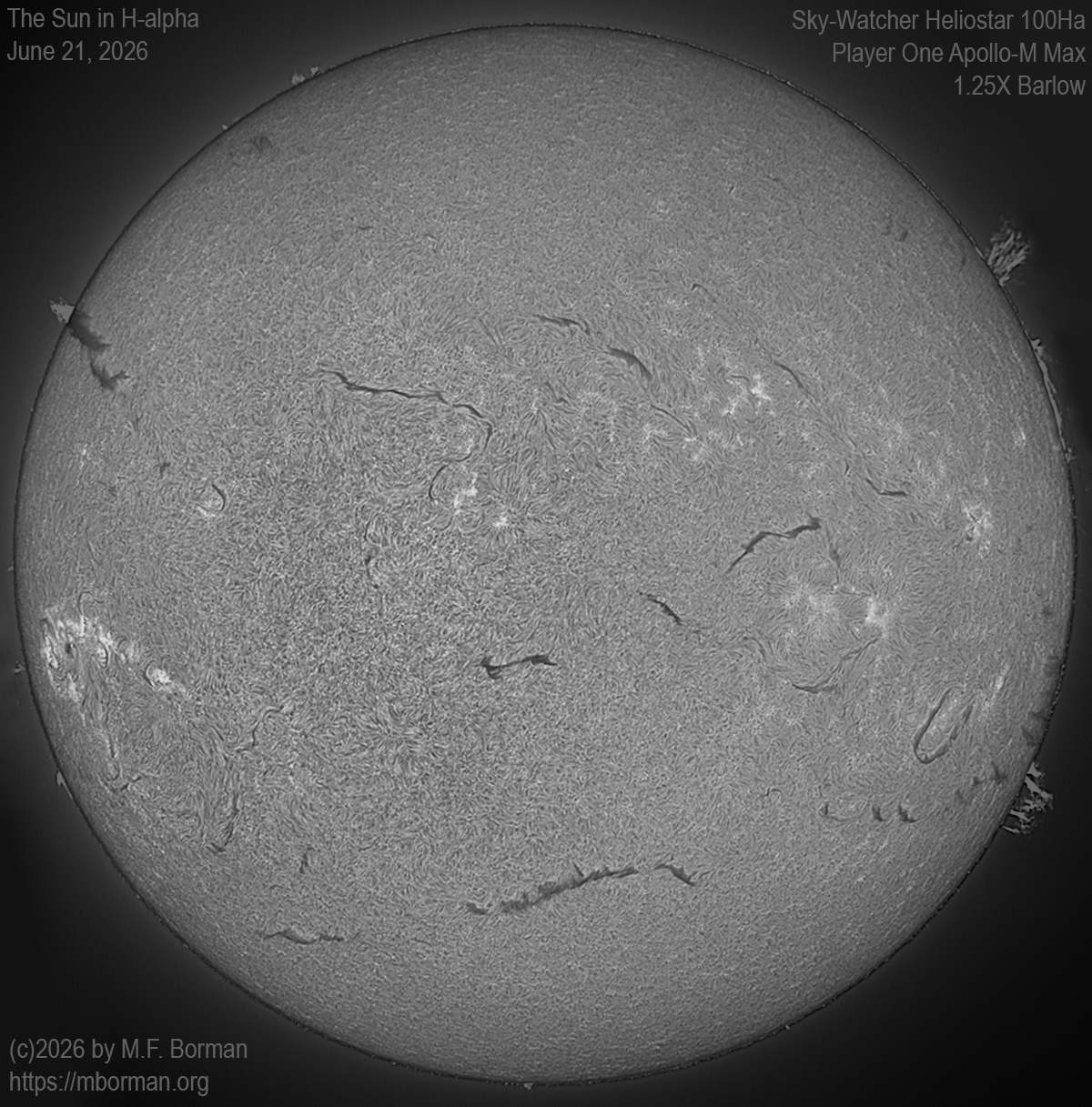 Solar image in h-alpha 06/21/26
