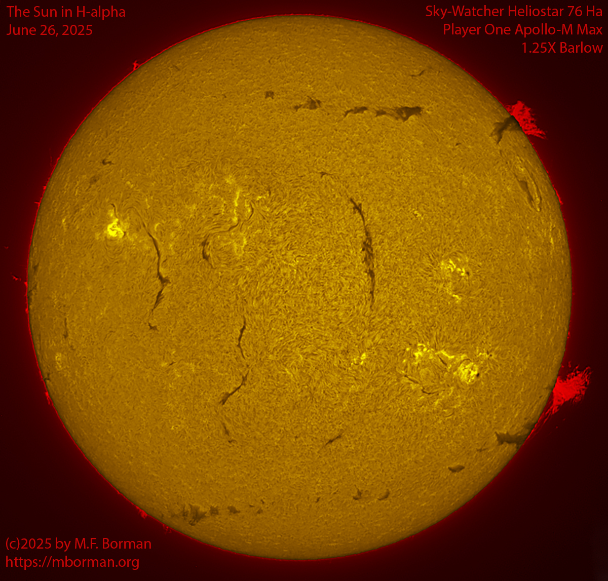 Solar image in h-alpha 06/26/25
