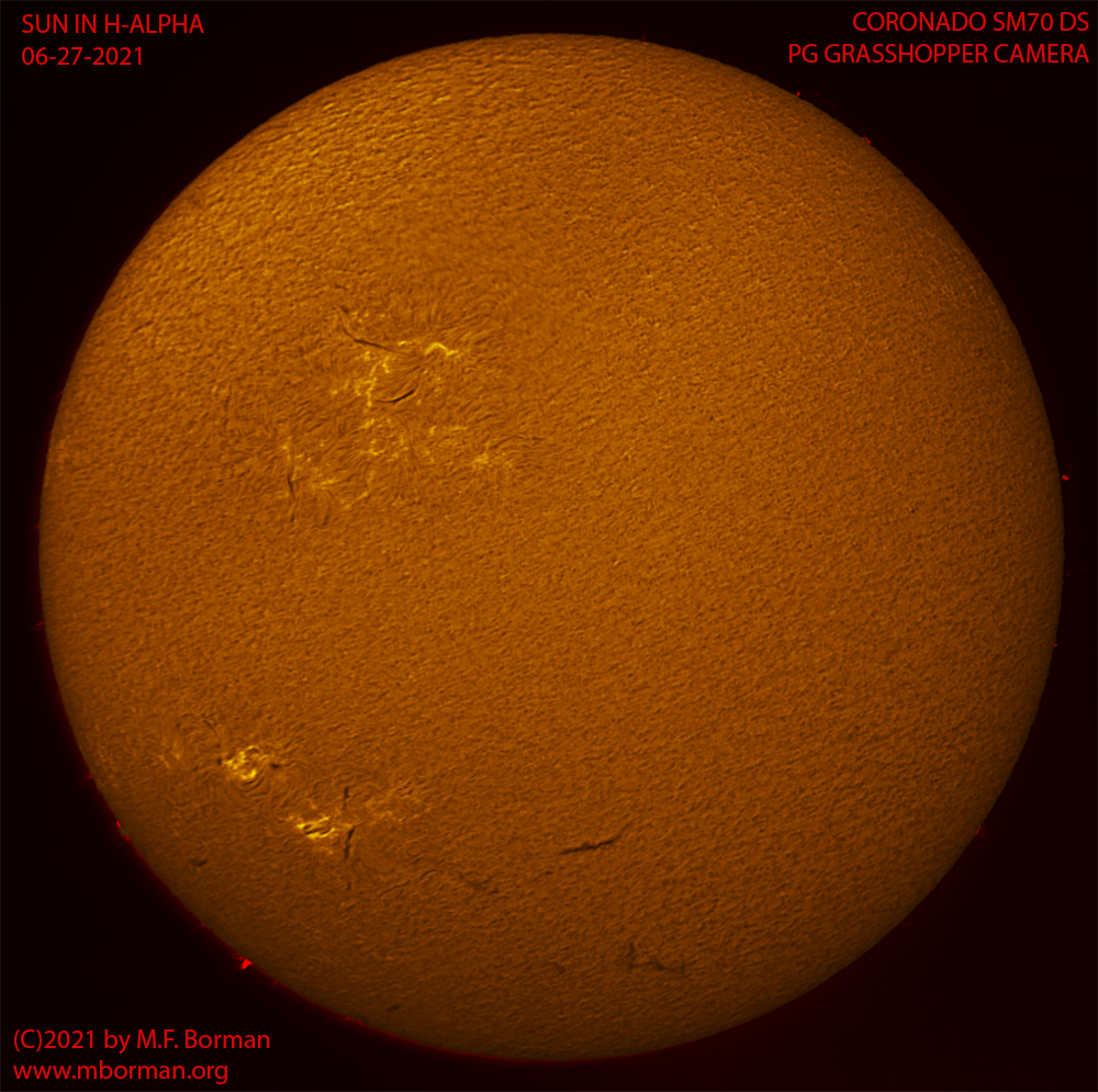 Solar disk in h-alpha 06/27/2021