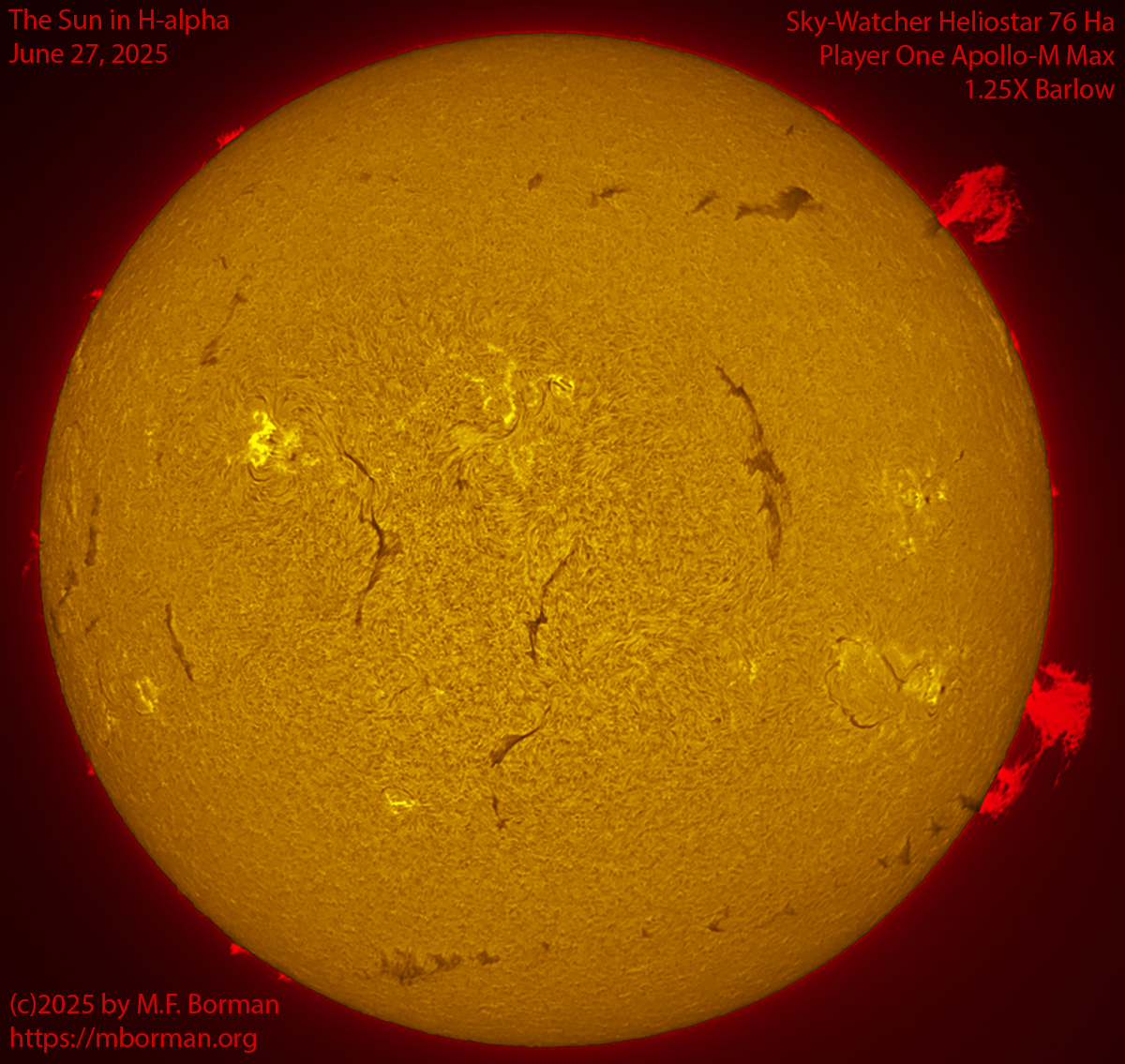 Solar image in h-alpha 06/27/25