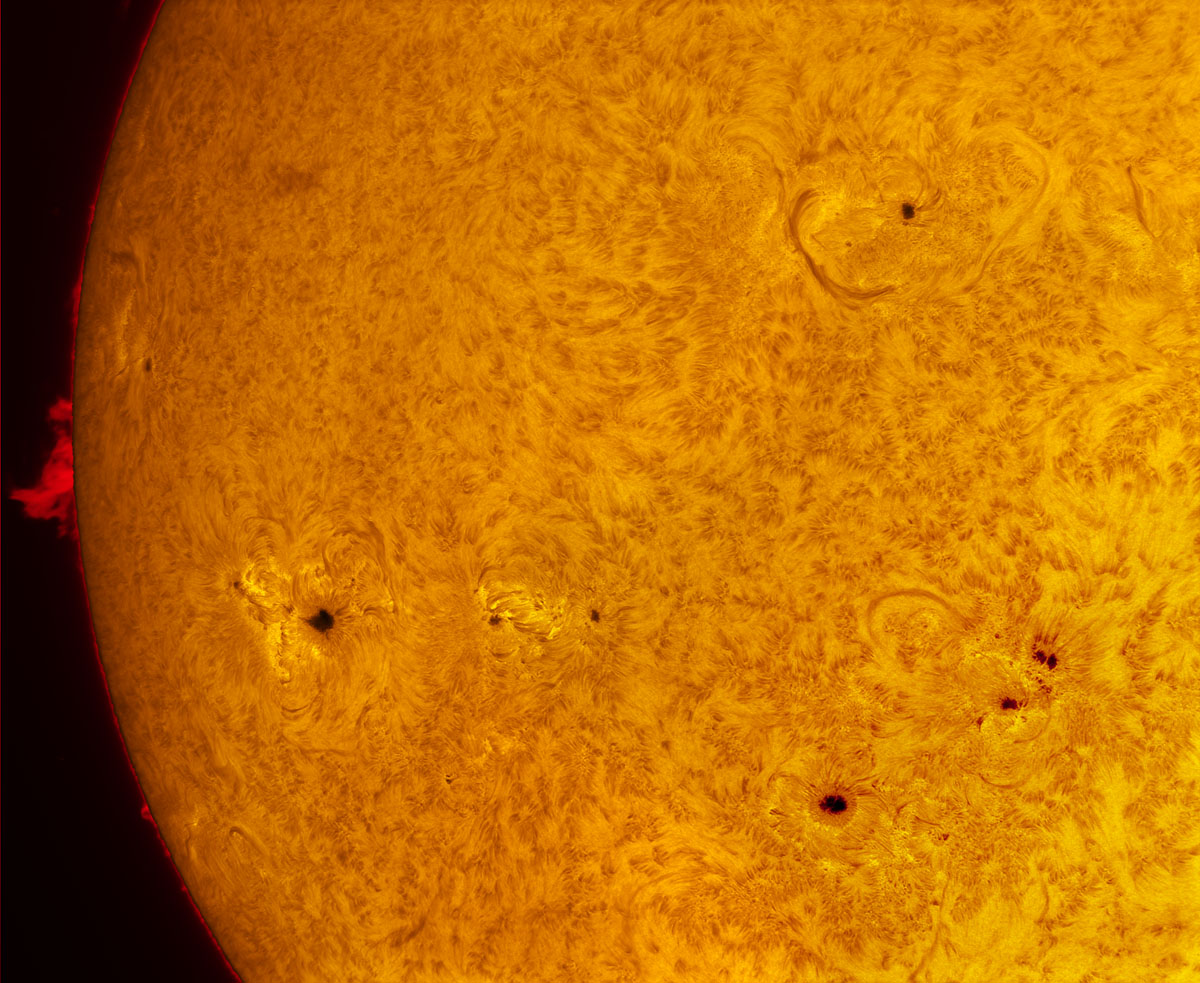 Sunspots 2106 through 2010 in h-alpha 07/04/2014
