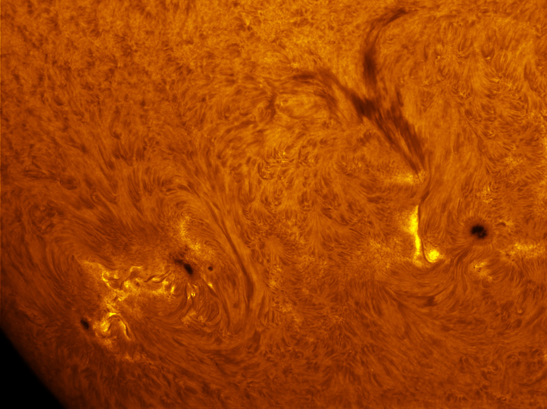 Sunspots 1530 and 1532 in h-alpha 07/28/2012