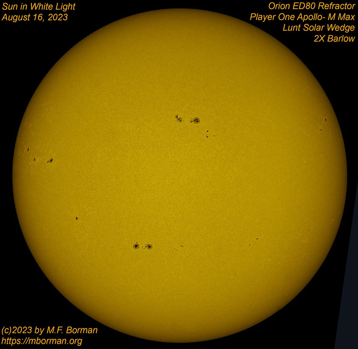 Solar disk in white light 08/16/2023