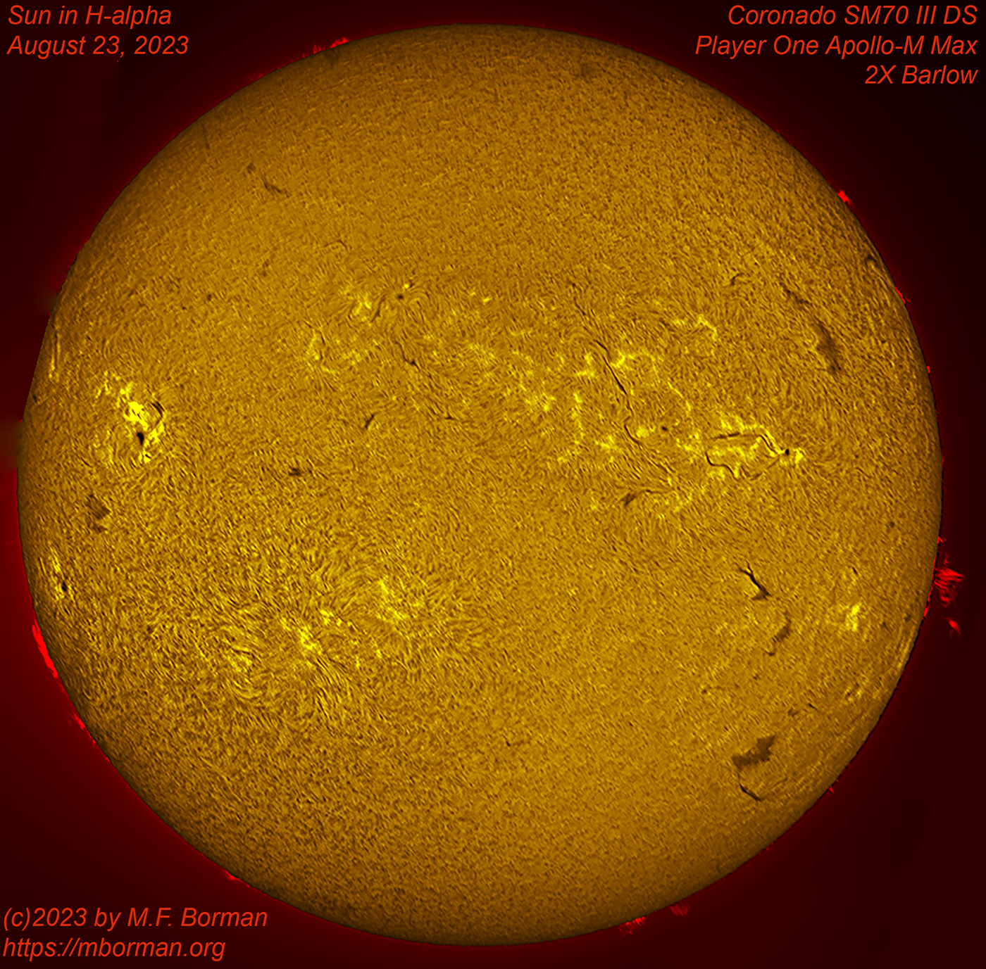 Solar disk in h-alpha 08/23/2023