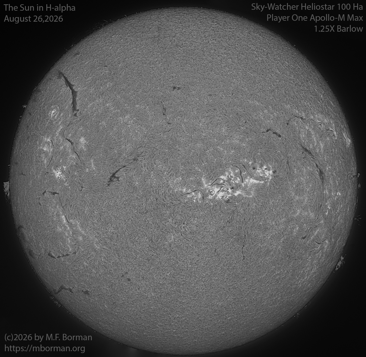 Solar image in h-alpha 08/26/26