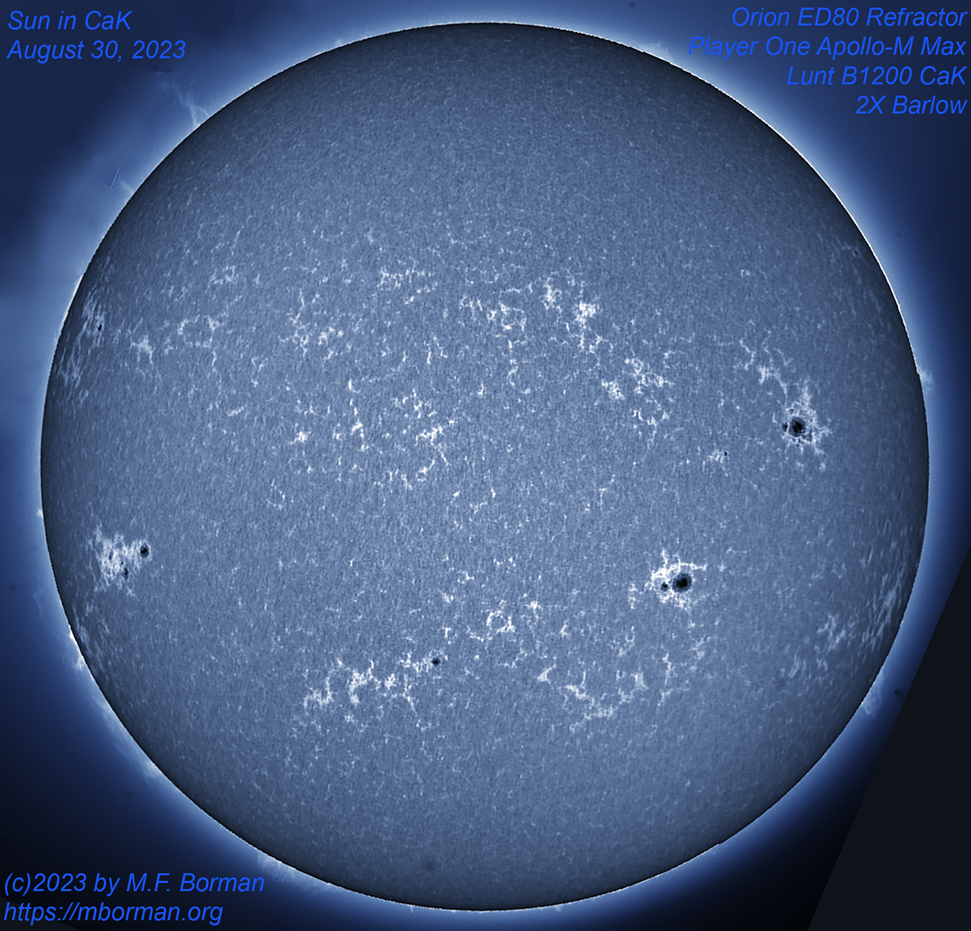 Solar disk in CaK 08/30/2023