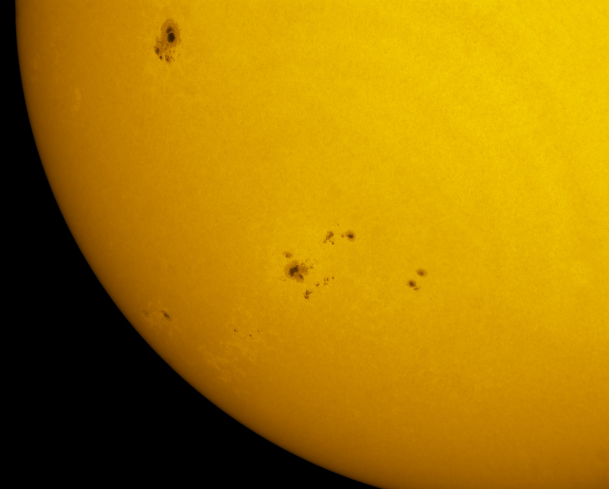 Sunspots 2155 through 2159 in white light 09/07/2014