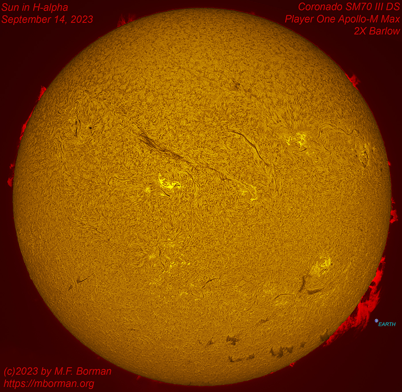 Solar disk in h-alpha 09/14/2023