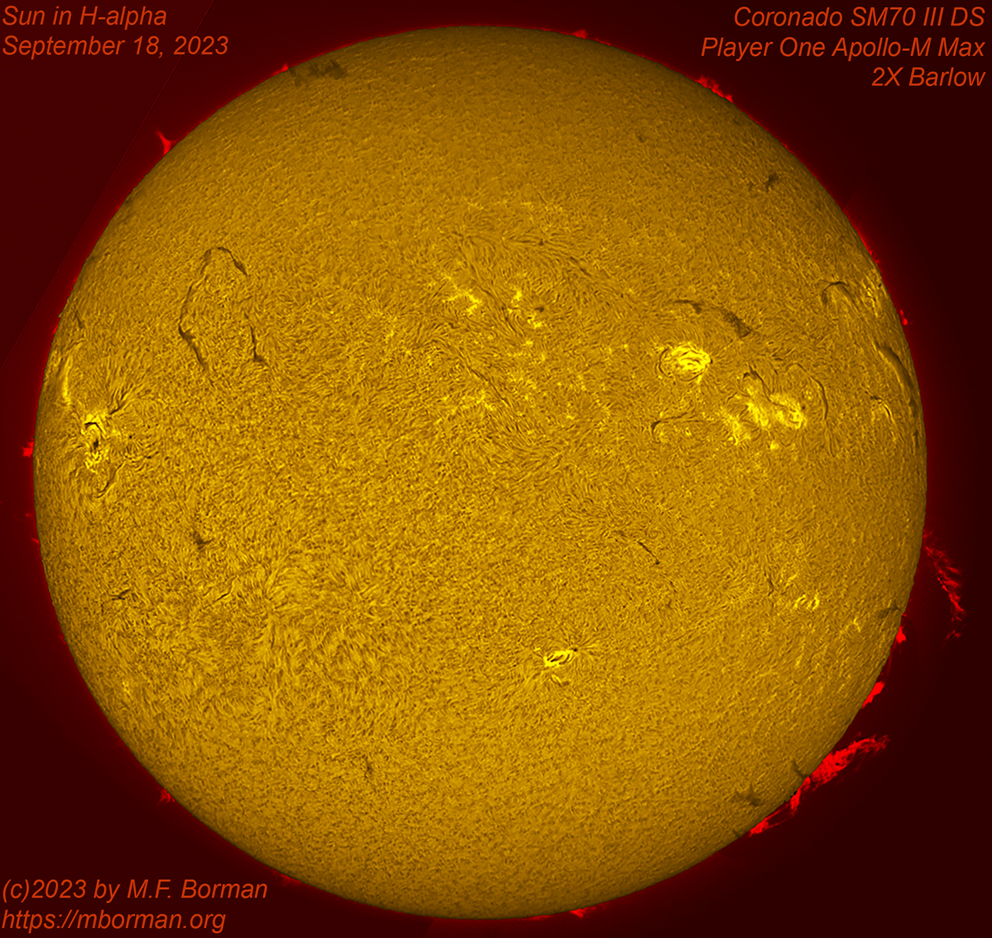 Solar disk in h-alpha 09/18/2023