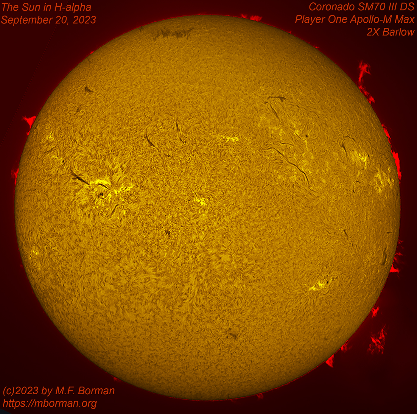 Solar disk in h-alpha 09/20/2023