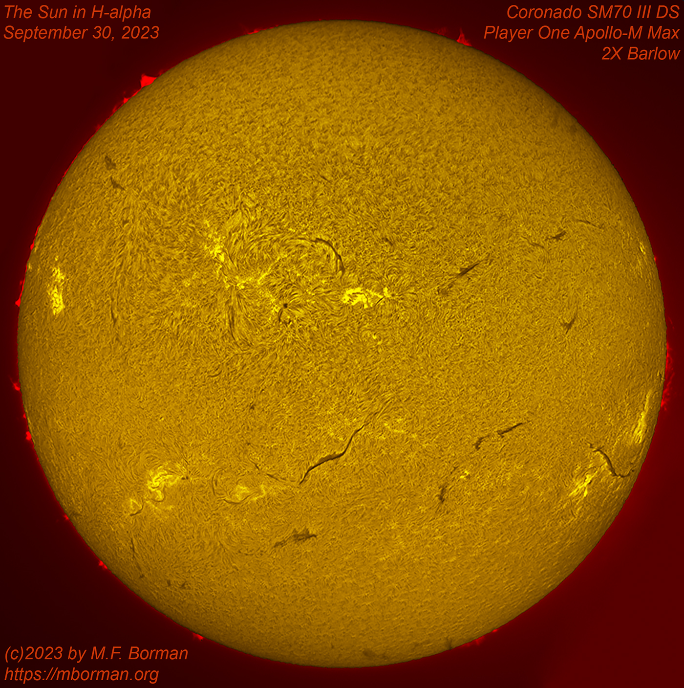 Solar disk in h-alpha 09/30/2023
