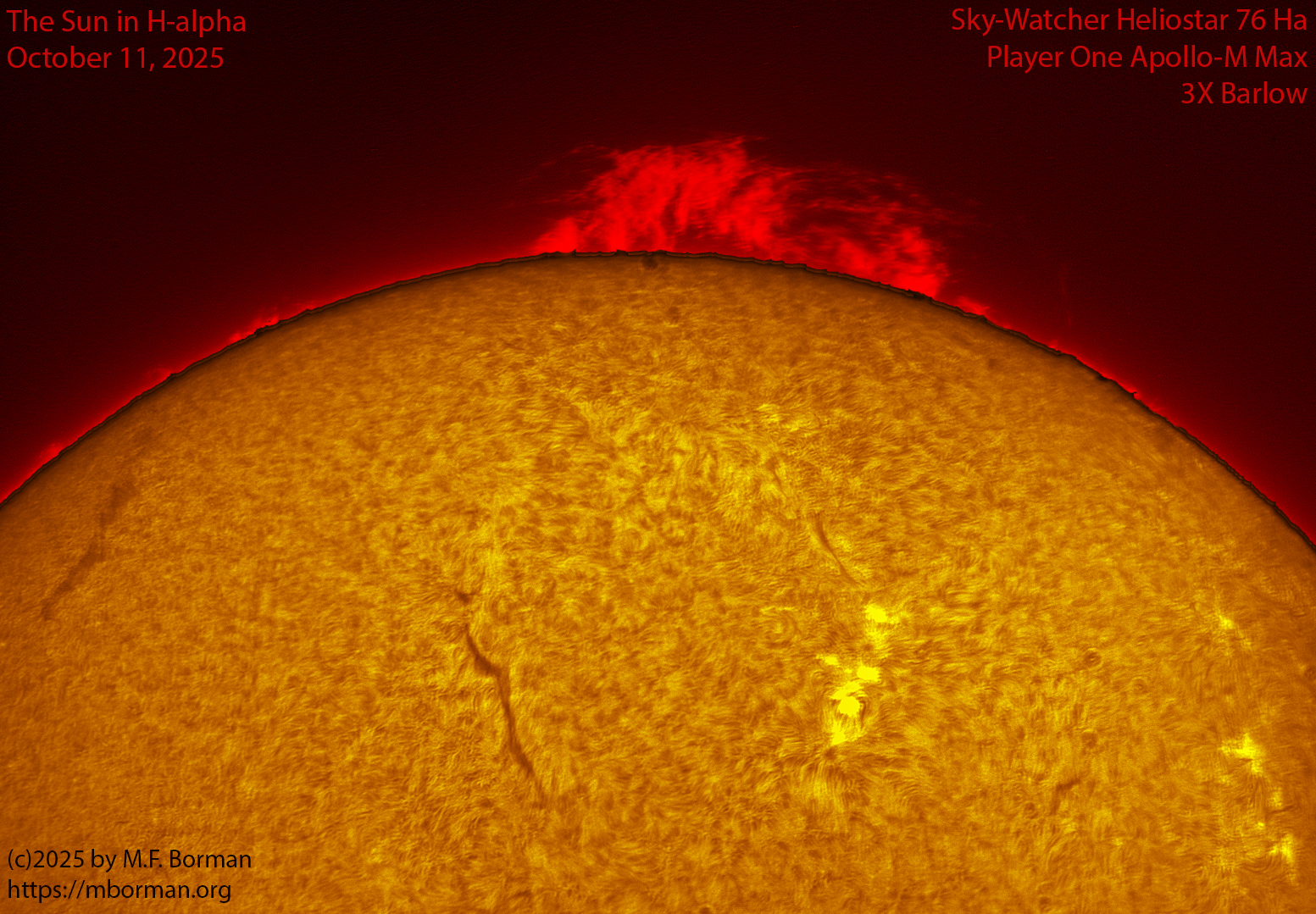 Solar prominence in h-alpha 10/11/25