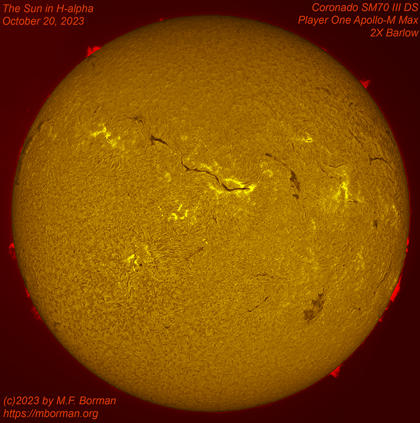 Solar disk in h-alpha 10/20/2023