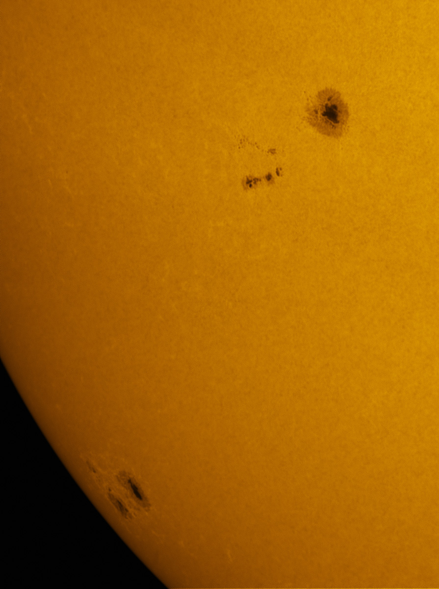 Sunspots 1596 and 1598 in white light 10/21/2012