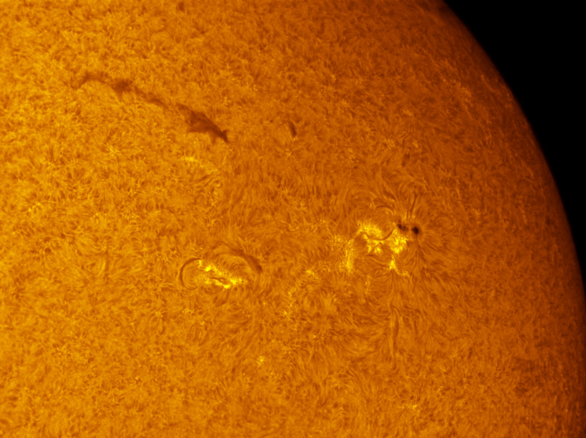 Sunspot 1596 and 1600 in h-alpha 10/27/2012