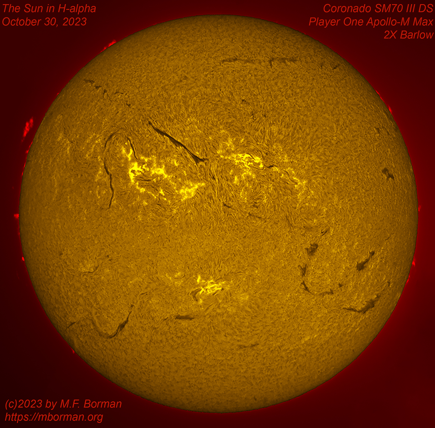 Solar disk in h-alpha 10/30/2023